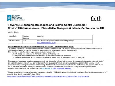 Mosque Risk Assessment Version 3.0 Mosque Risk Assessment Version 3.0