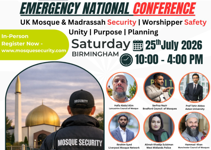 Emergency National Conference UK Mosque and Madrassah Security poster